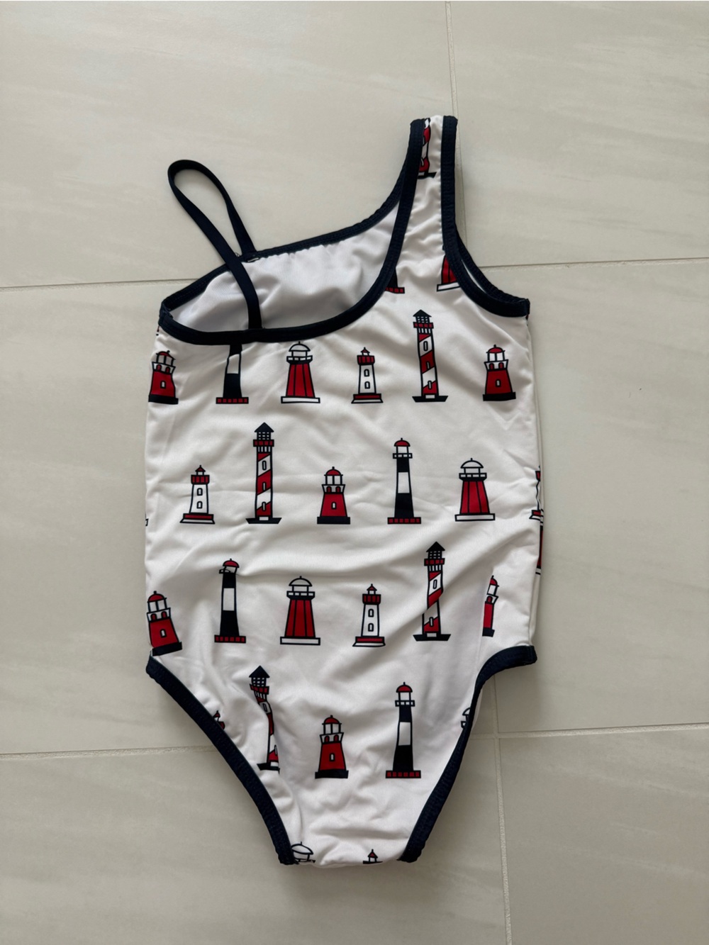 Toddler Girls Nautical Lighthouse One-Piece Swimsuit - White & Red - Picture 2 of 3